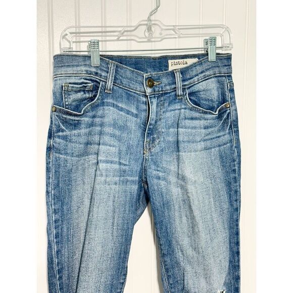 Pistola Audrey Womens Distressed Mid-Rise Cropped Jeans Blue Medium Wash Size 26 - Picture 6 of 13